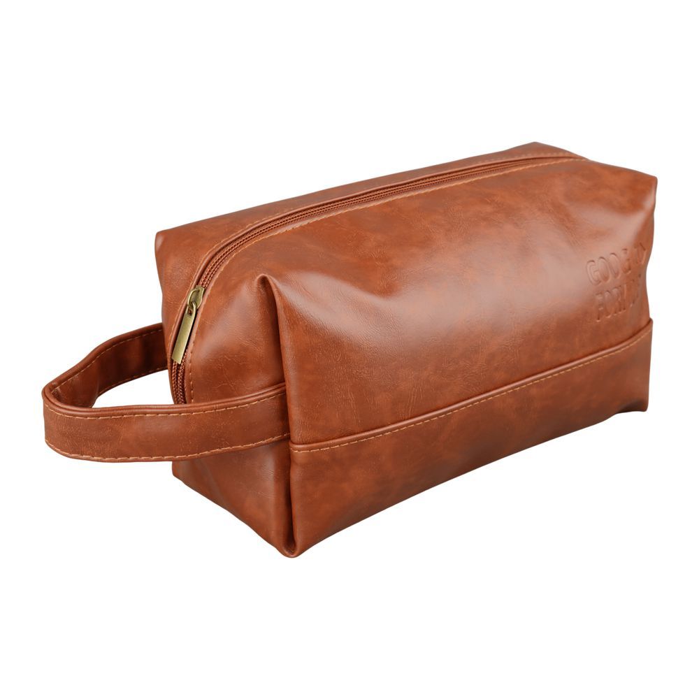 AJF Vintage Large Capacity Leather Toiletry Bag With Hook, Brown, BA-03 - Main Image