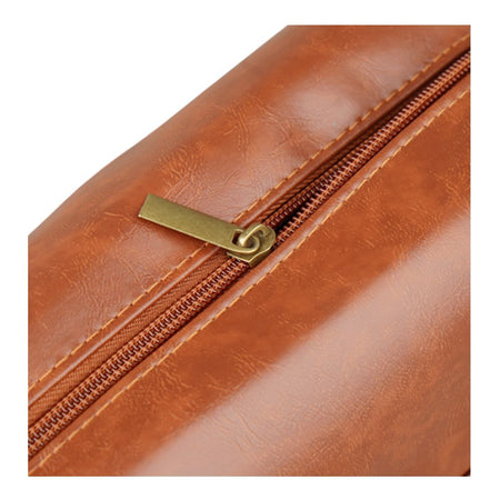 AJF Vintage Large Capacity Leather Toiletry Bag With Hook, Brown, BA-03 - Image 5