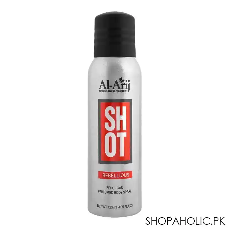al arij shot rebellious zero gas perfumed body spray, 120ml main image