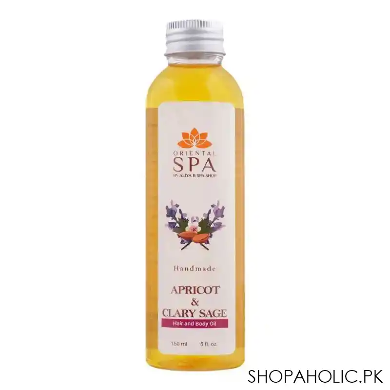 aliya b oriental spa apricot & clary sage hair and body oil, handmade, 150ml main image