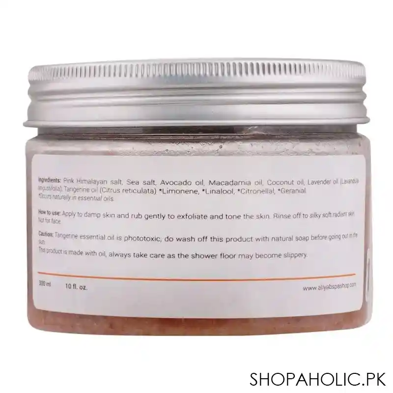 aliya b spa shop lavender and tangerine salt scrub, for healthy toned skin, handmade 300ml image2