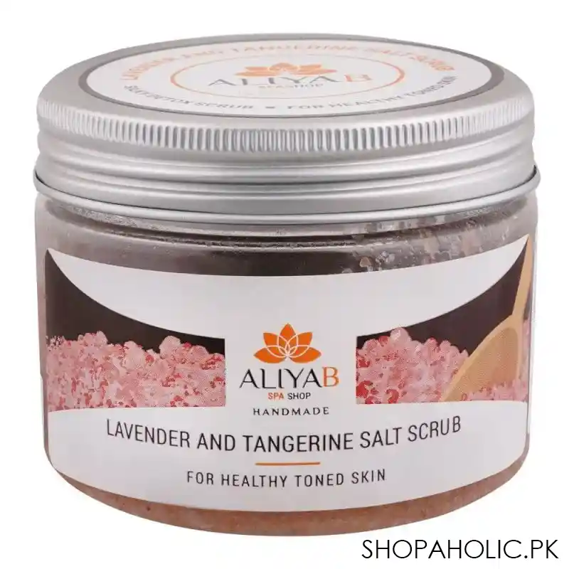 aliya b spa shop lavender and tangerine salt scrub, for healthy toned skin, handmade 300ml main image