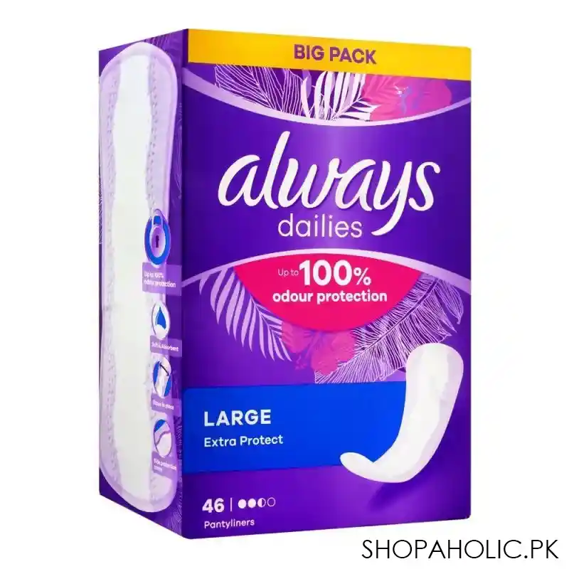 always dailies up to 100% odour protection panty liners, large, 46 pack main image