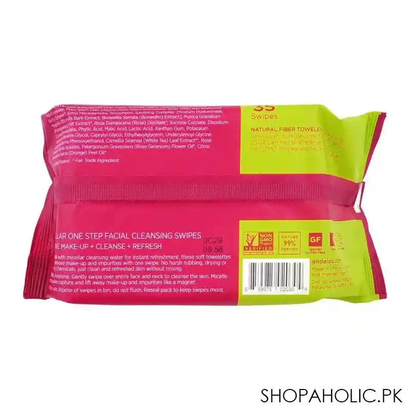 andalou sensitive micellar one step facial wipes, 35 pack image2