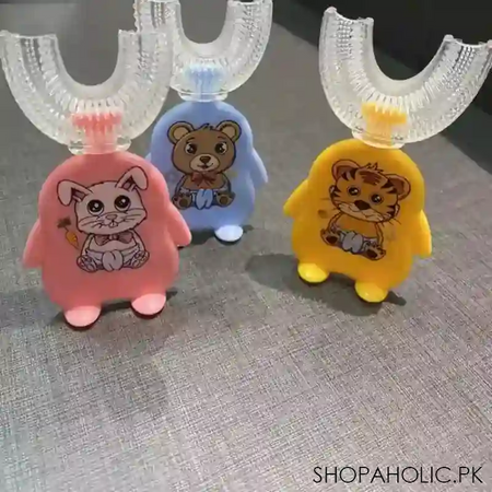 animal pattern kids u shaped silicon toothbrush image2