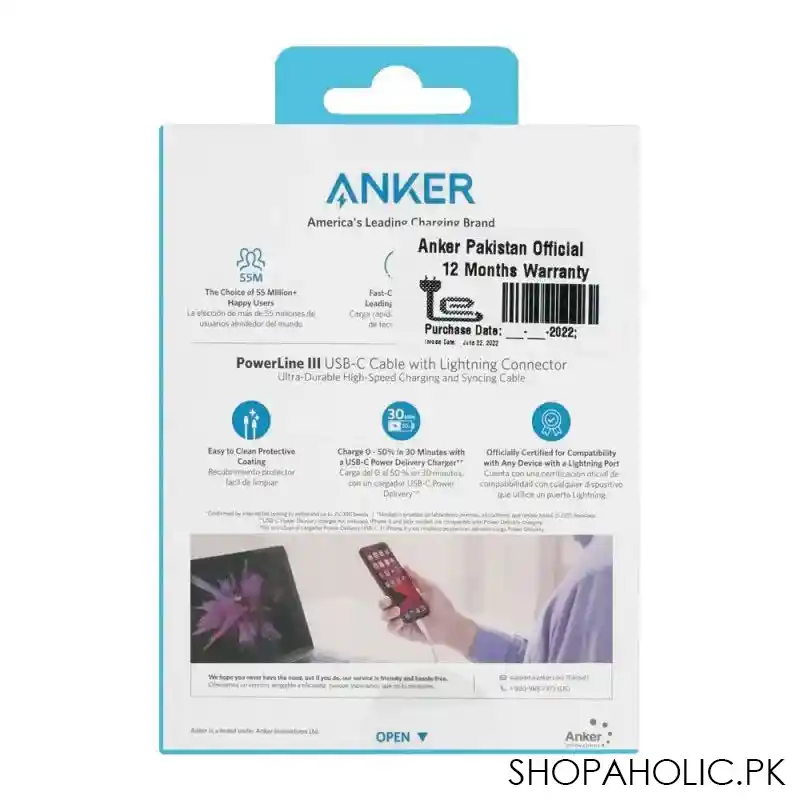 anker power line iii usb c cable with lightning connector, made for iphone, ipad, ipod, white, a8832h21, 3ft (0.9m) image4