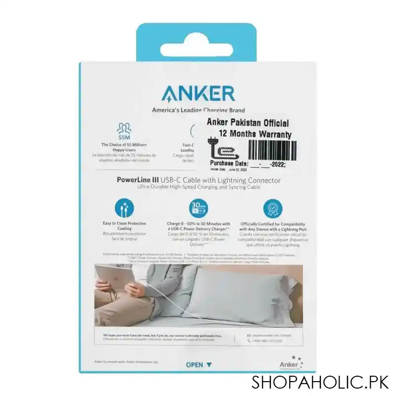 anker power line iii usb c cable with lightning connector, made for iphone, ipad, ipod, white image4