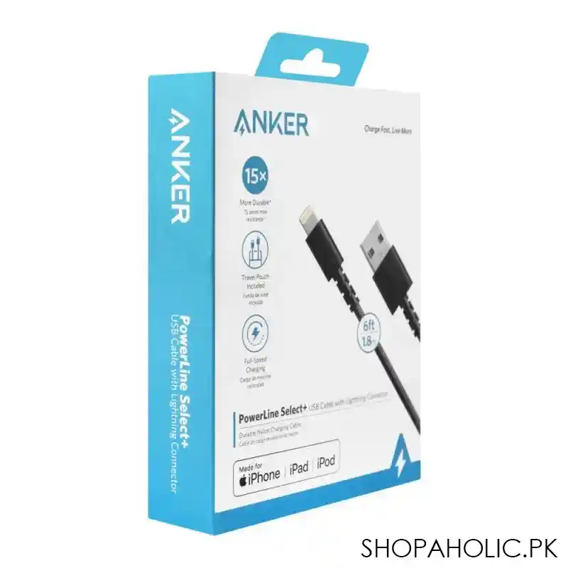 anker power line select+ usb a cable with lightning connector, 6ft, black, a8013h11 image2