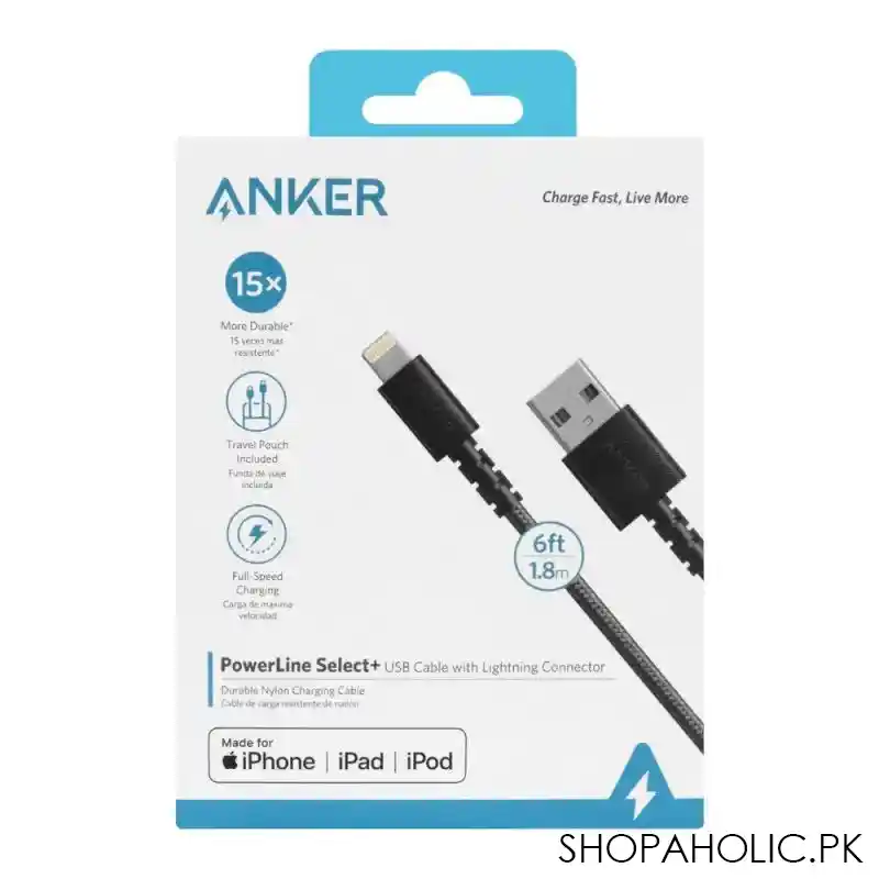 anker power line select+ usb a cable with lightning connector, 6ft, black, a8013h11 image3