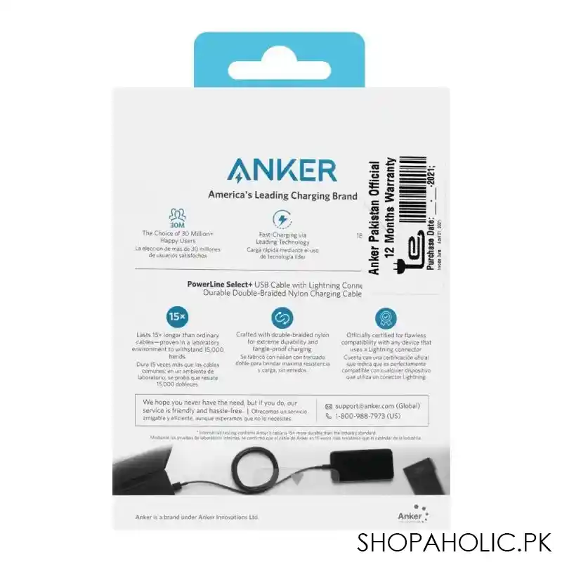 anker power line select+ usb a cable with lightning connector, 6ft, black, a8013h11 image4