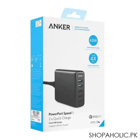 anker power port speed 5 2x quick 5 ports usb charger, black, a2054l11, 63w image2