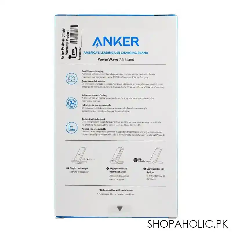 anker power wave 7.5 fast wireless charging stand, white, b2522l22 image5