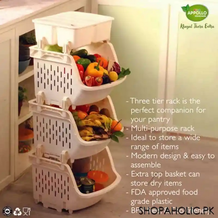 appollo 3 layers storage kitchen rack with extra storage container main image