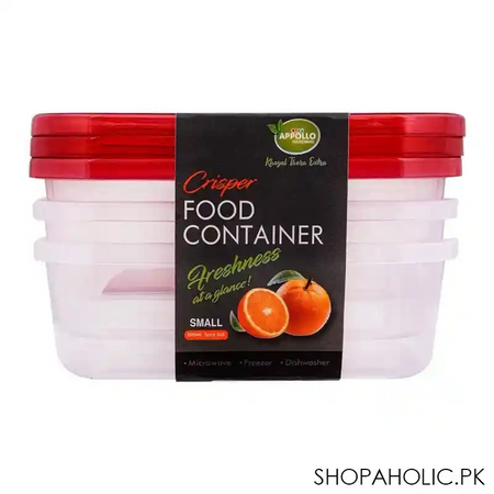 appollo crisper food container, 3 pack set, small, red, 600ml main image
