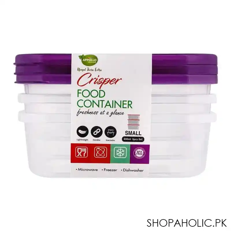 appollo crisper food container 3's set, purple, 600ml main image