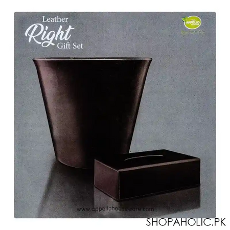 appollo leather right gift set, tissue box with dustbin, brown image3