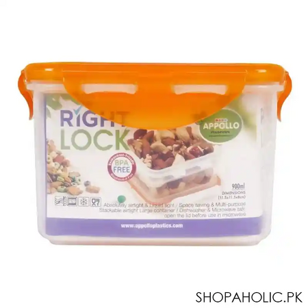 appollo right lock food keeper, large, 900ml, 5x5x5 inches, orange image2