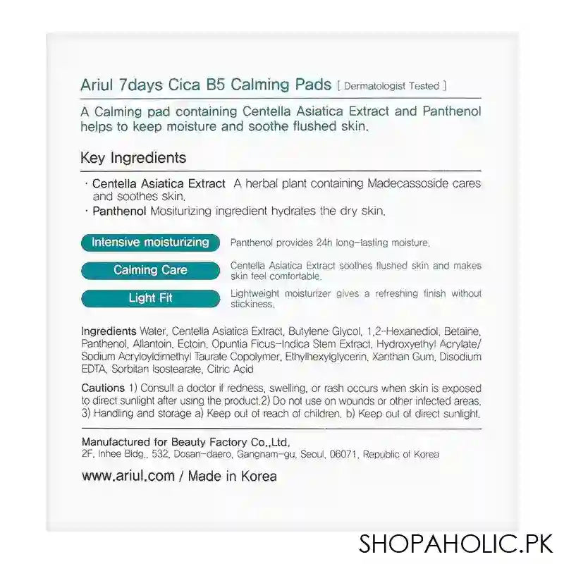 Ariul 7 Days Cica B5 Calming 100-Pads, 135ml - Image 3