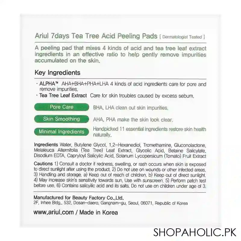 Ariul 7 Days Tea Tree Acid Peeling Pads, 70-Pack, 150ml - Image 4