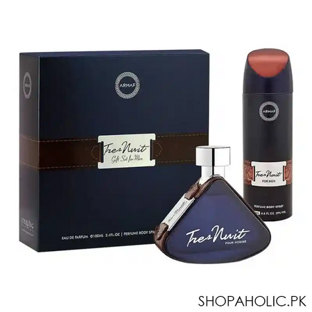 armaf tres nuit gift set for men, eau de toilette 100ml + body spray, 200ml main image