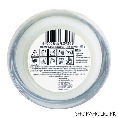 Aroma Home Cedarwood With Patchouli Scented Candle, 115g - Image 2
