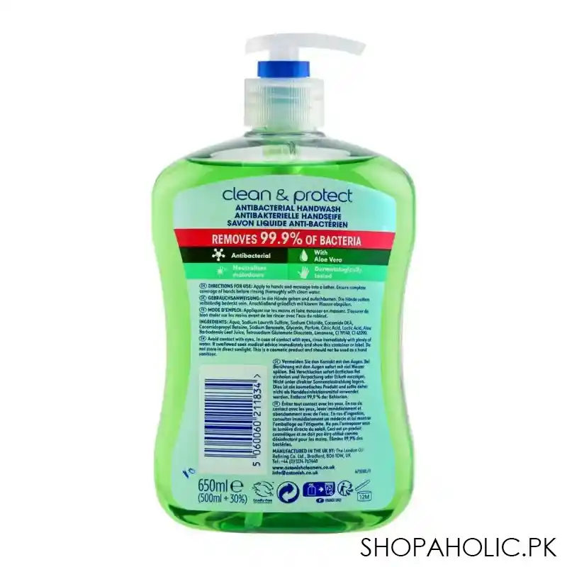 astonish clean & protect aloe vera antibacterial hand wash, 650ml image2