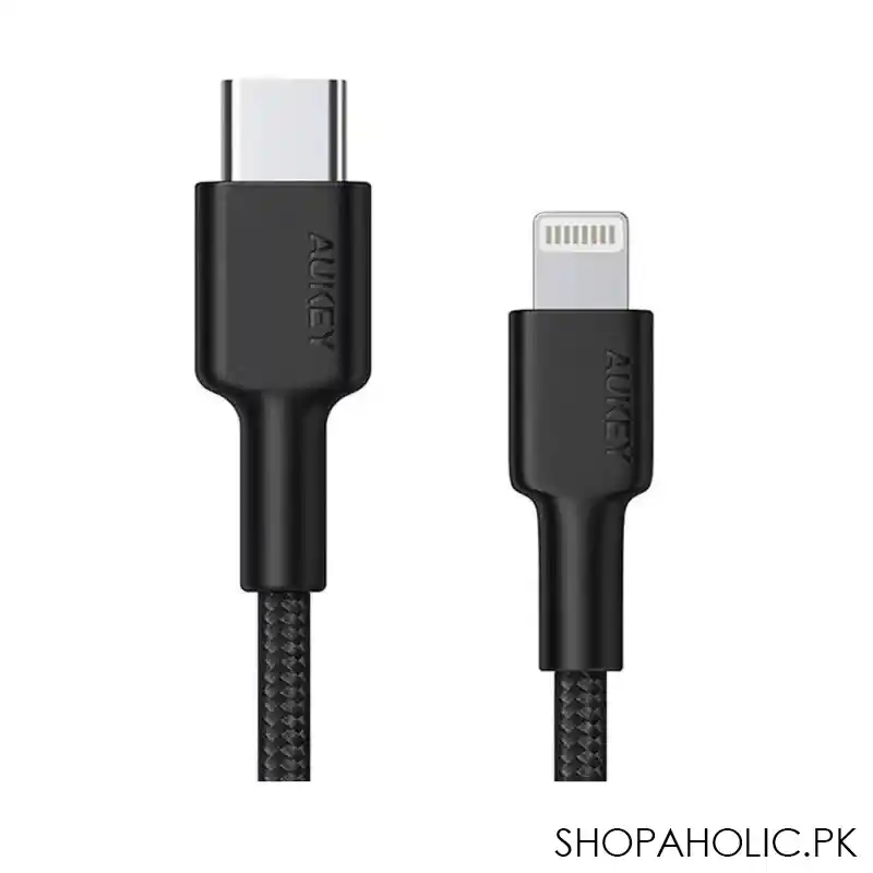 aukey braided nylon iphone usb c to lightening sync & charge cable, 6.6ft/2m, black, cb cl2 image2