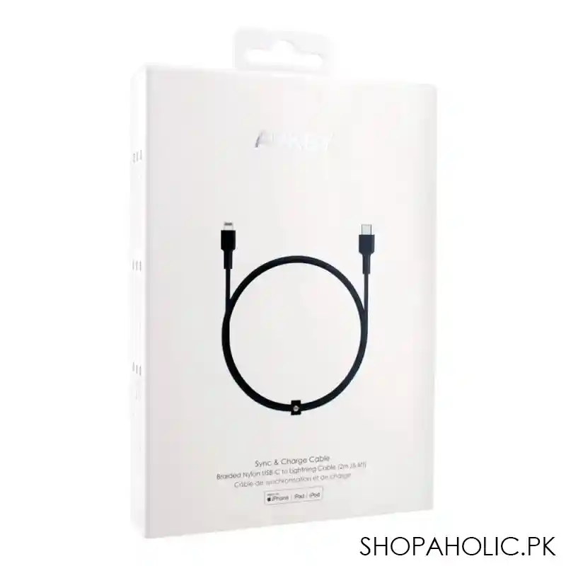 aukey braided nylon iphone usb c to lightening sync & charge cable, 6.6ft/2m, black, cb cl2 image3