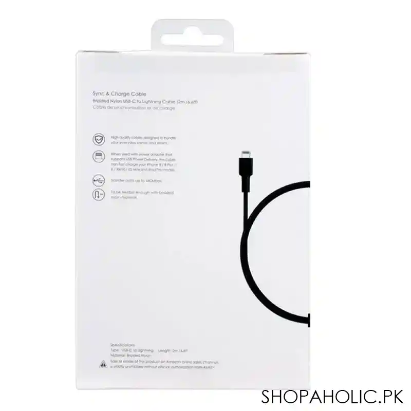 aukey braided nylon iphone usb c to lightening sync & charge cable, 6.6ft/2m, black, cb cl2 image4