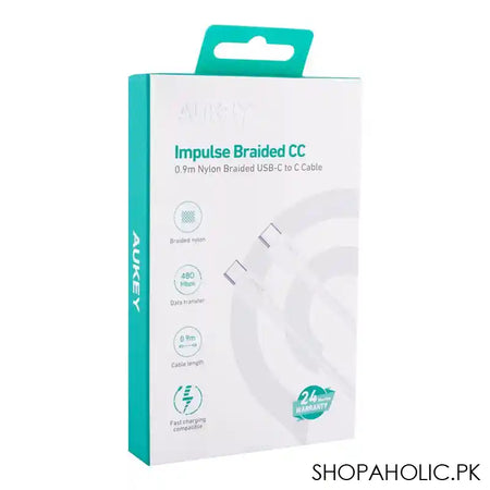 Aukey Impulse Braided CC 0.9m Nylon Braided USB-C To C Cable, White, CB-CD45 - Image 4