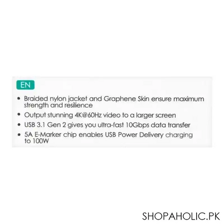 aukey impulse braided pd 100w usb 3.1 gen 2 usb c cable, 1.2m, black, cb cd21 image5