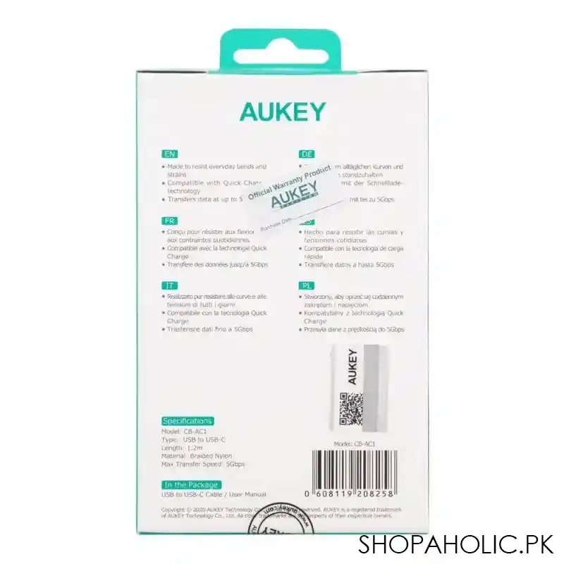 aukey impulse series usb 3.0 usb a to usb c cable, 1.2m, cb ac1 image3