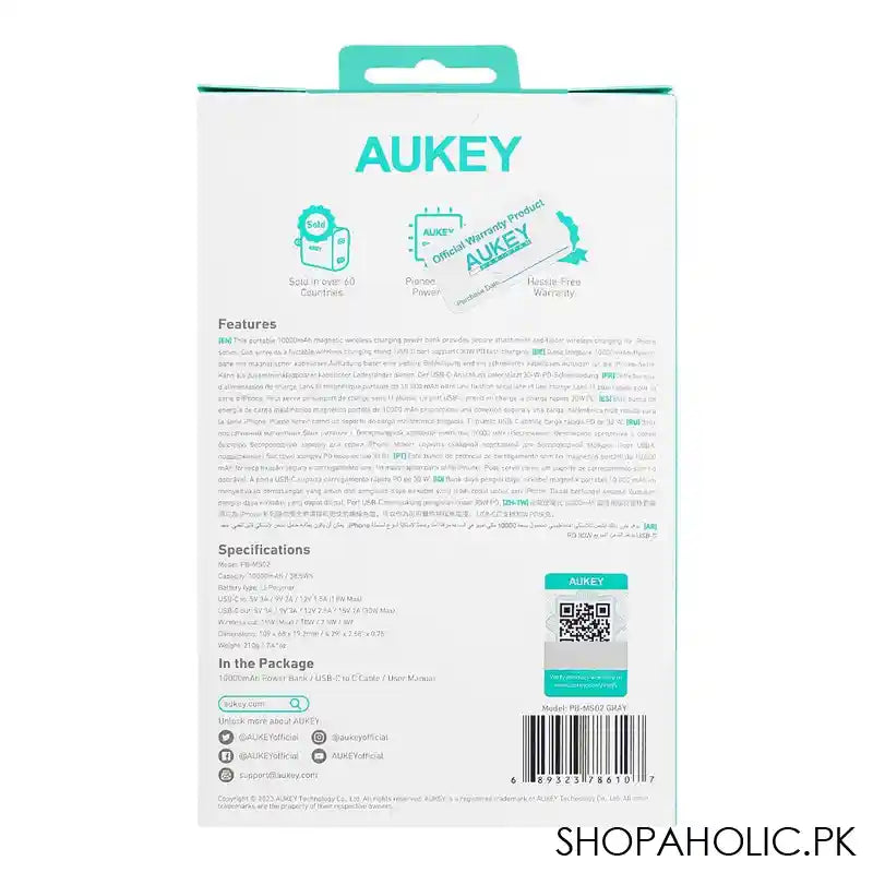 Aukey MagLink 10000mAh Magnetic Wireless Charging Power Bank, Gray, PB-MS02 - Image 3