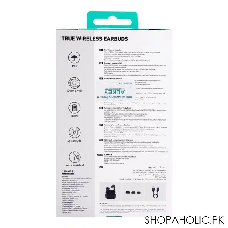 aukey move mini true wireless earbuds, black, ep m1s image3