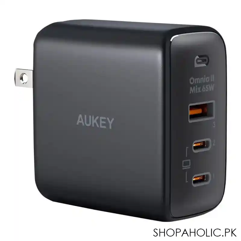 aukey omnia ii mix 65w 3 port pd wall charger, black, pa b6t main image