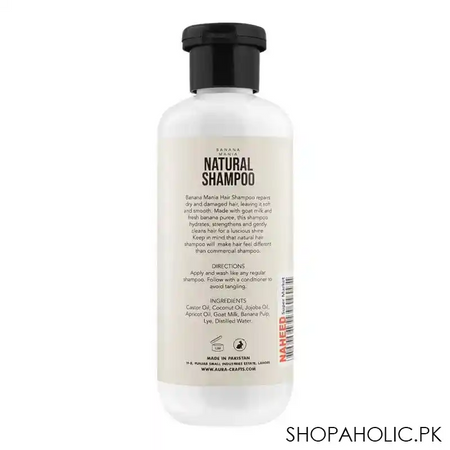 aura banana mania natural shampoo, for dry + damaged hair, 250ml image2