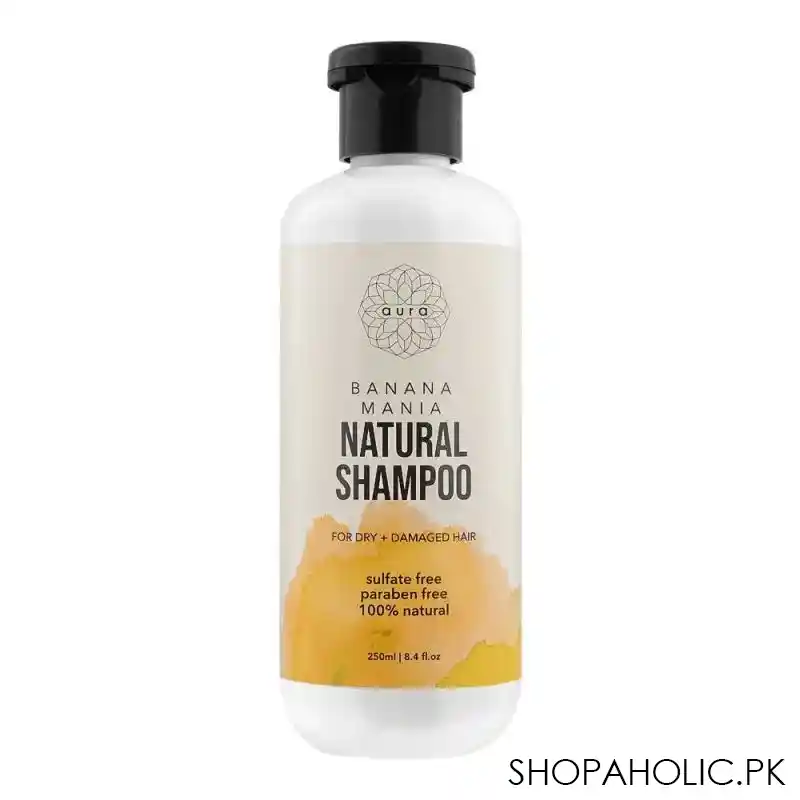 aura banana mania natural shampoo, for dry + damaged hair, 250ml main image