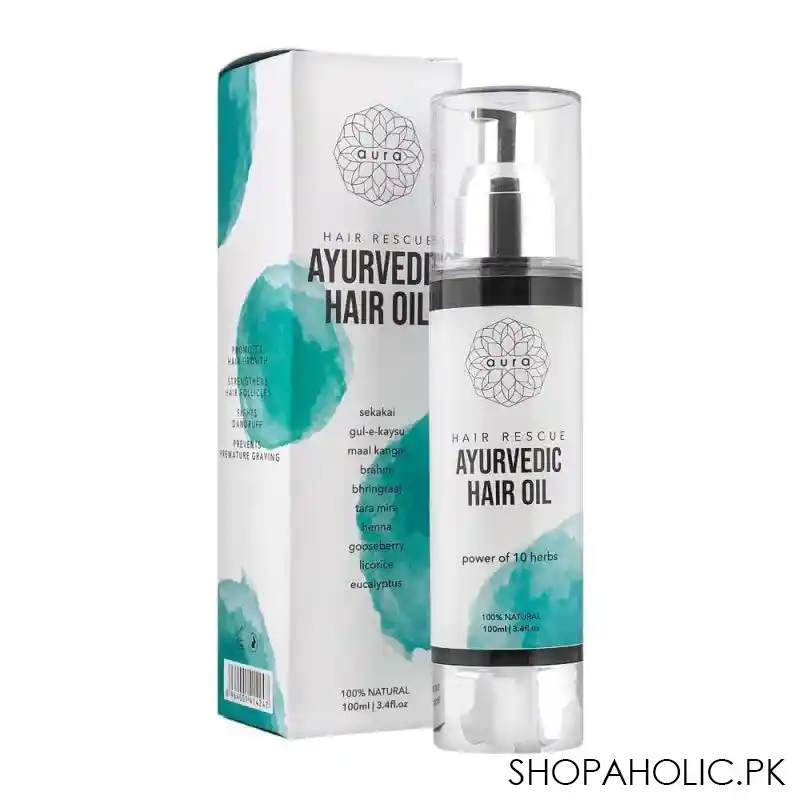 aura hair rescue ayurvedic hair oil, power of 10 herbs, 100ml main image