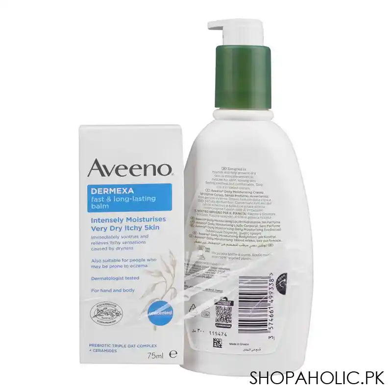 Aveeno Daily Moisturizing Body Lotion-300ml + Dermexa Fast and Long Lasting Balm-75, Offer Pack - Image 2