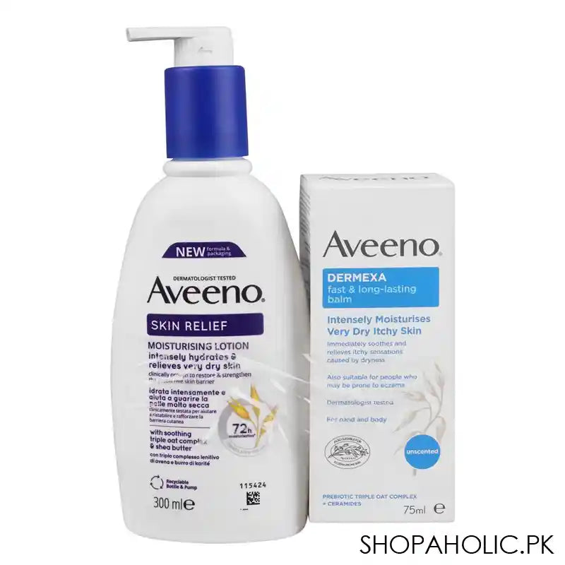 Aveeno Skin Relief Moisturizing Lotion-300ml + Dermexa Fast and Long Lasting Balm-75, Offer Pack - Main Image