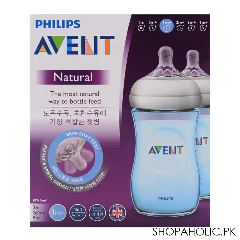 avent natural feeding bottle 1m+ 2 pack 260ml (blue)   scf695/23 image2