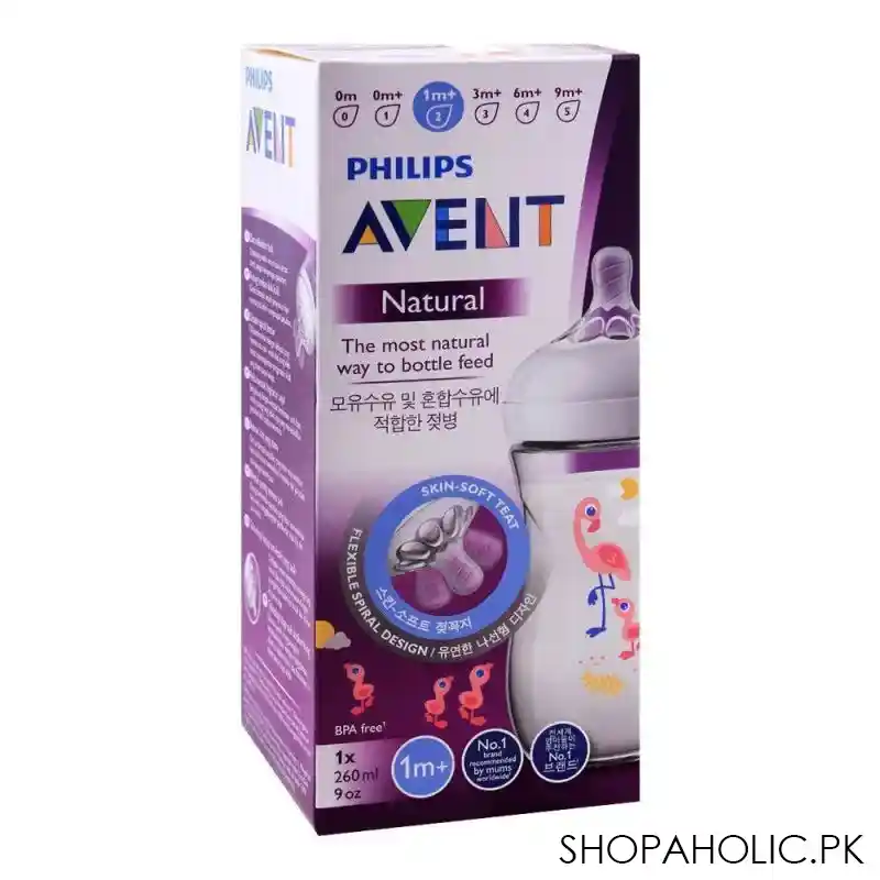 avent natural feeding bottle, 1m+, 260ml/9oz, flamingo, scf627/41 image3