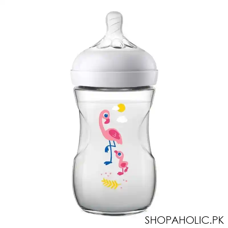 avent natural feeding bottle, 1m+, 260ml/9oz, flamingo, scf627/41 main image