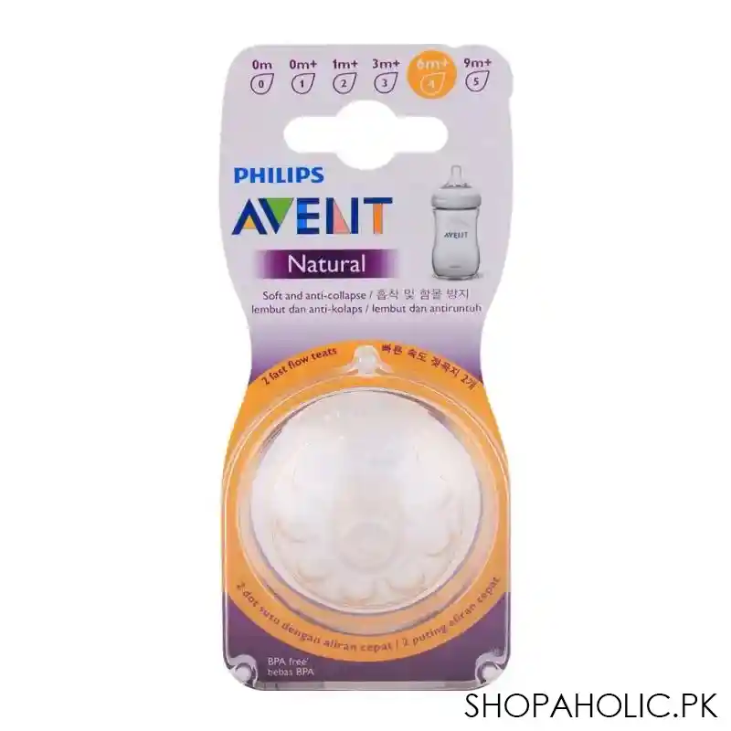 avent natural teat 2 pack 6m+ 4 holes   scf654/23 main image
