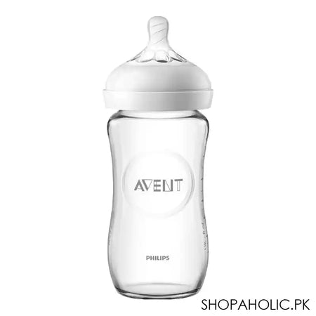 Avent Natural Wide Breast Shaped Glass Feeding Bottle, 240ml, SCF053/17 - Main Image
