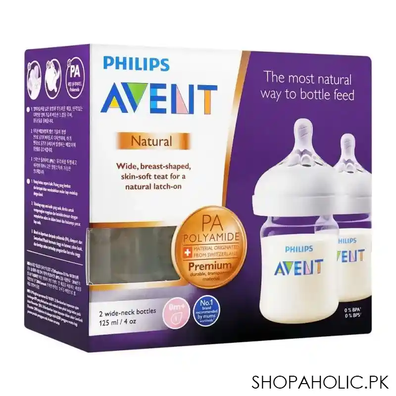 avent natural wide neck feeding bottles, 2 pack, 0m+, 125ml scf 472/27 main image