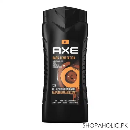axe dark temptation dark chocolate scent 3 in 1 body, face & hair wash, 400ml main image