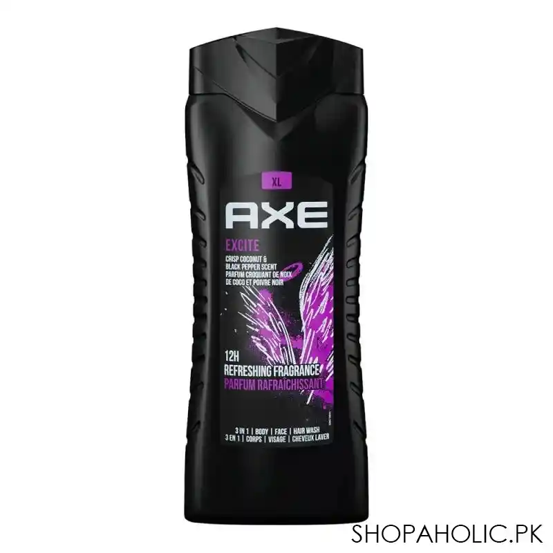 axe excite crisp coconut & black pepper scent 3 in 1 body, face & hair wash, 400ml main image
