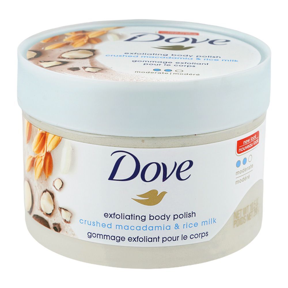 Dove Crushed Macadamia & Rice Milk Exfoliating Body Polish, Moderate Modere, 298g - Main Image