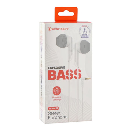 West Point Explosive Bass Stereo Earphones, White WP-431 - Image 2